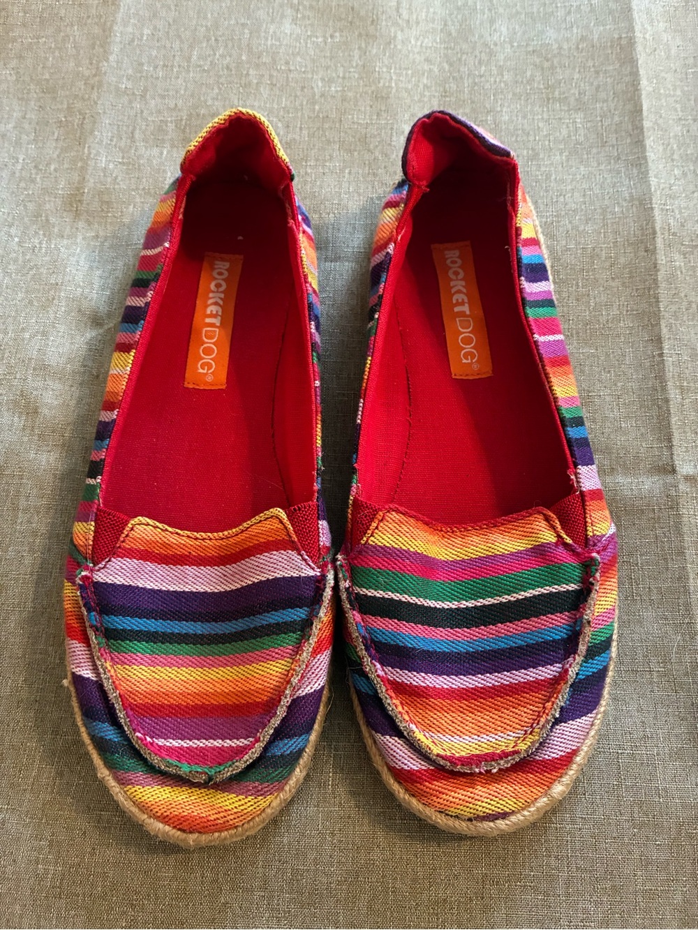 Rocket Dog “Clover” Rainbow Striped Canvas Slip-On Flats Woven Pride LGBTQ  7M